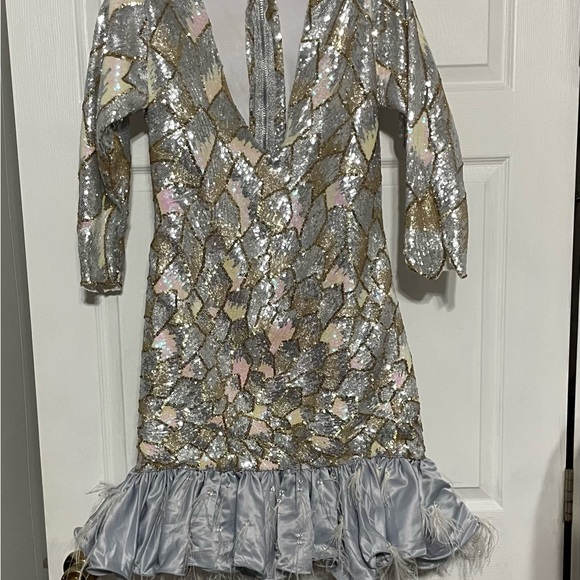 Silver and Gold Sequin Dress with Ruffle Hem - Picture 2 of 16